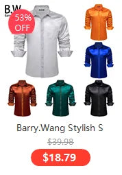 Barry.Wang Luxury Silk Mens Shirts Jacquard Floral Long Sleeve Formal Casual Breathable Male Blouses Wedding Business Prom Gift