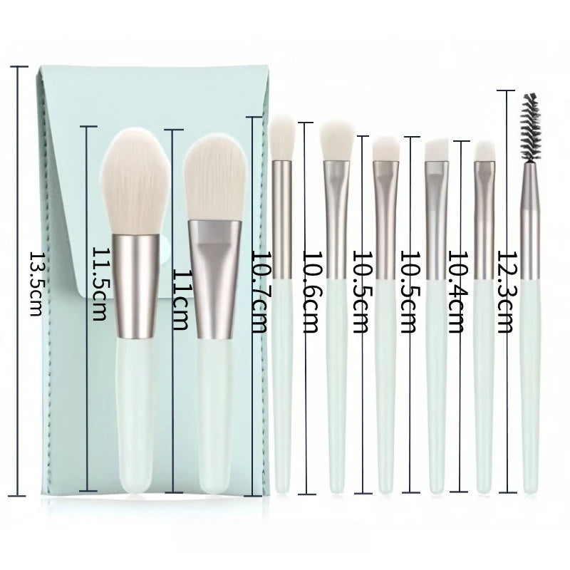 1 Set Mini 8Pcs Makeup Brush Set Portable Pouch Eyeshadow Foundation Blush Brush Beauty Tools for Beginners