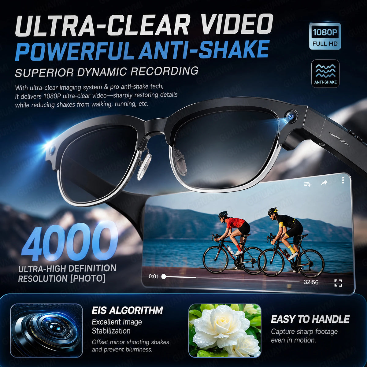 2026 New 8MP 4K HD Smart Glasses Video Photo AI Translation Bluetooth Call Music playback Waterproof Business Sports Sunglasses