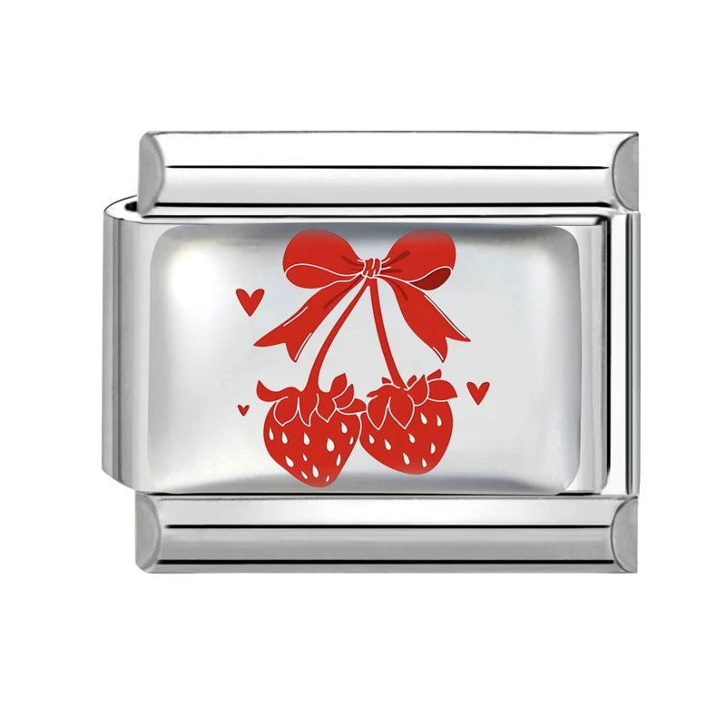 Fashion Red Series Heart Flower Bowknot Cherry Women Men Charm Link fit 9mm Stainless Steel Italian Bracelet Making DIY Jewelry
