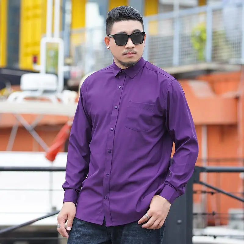 Plus Size 12XL 10XL Men's Shirts Long Sleeves Work Formal Shirt Anti-Wrinkle Classic Business Pocket Tops Male Clothing 90-190KG