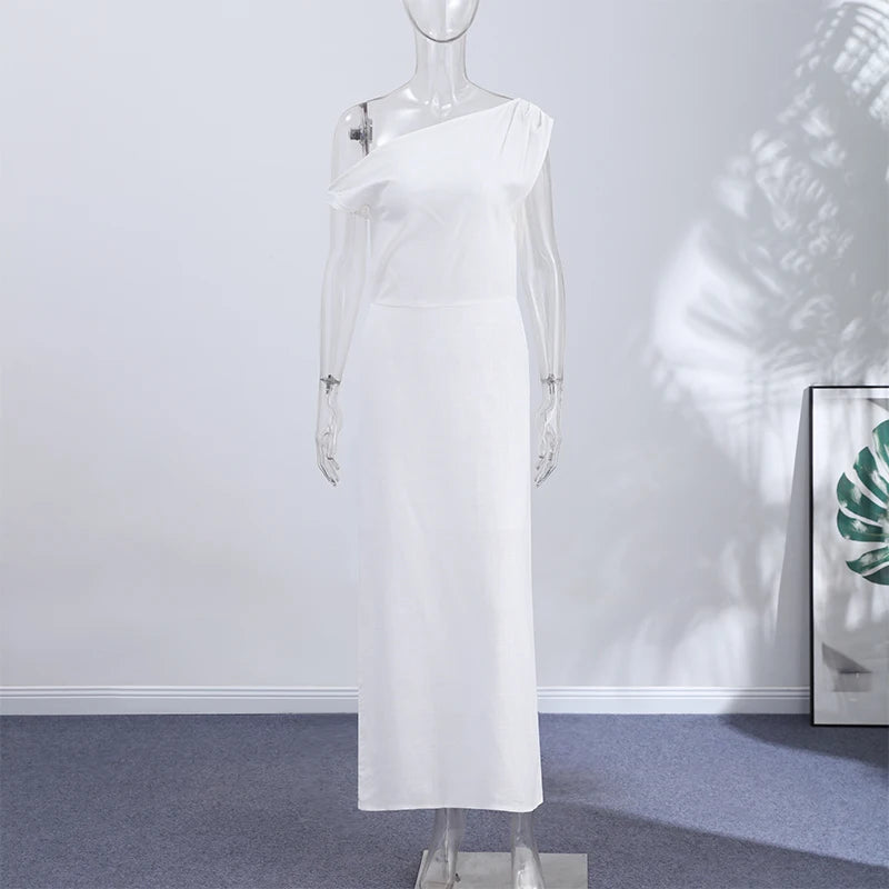 Party Dress Women's Lime One-Shoulder Dress Asymmetric Neckline Draped Waist Elegant Maxi Club Wear Woman Clothes Summer Outfit