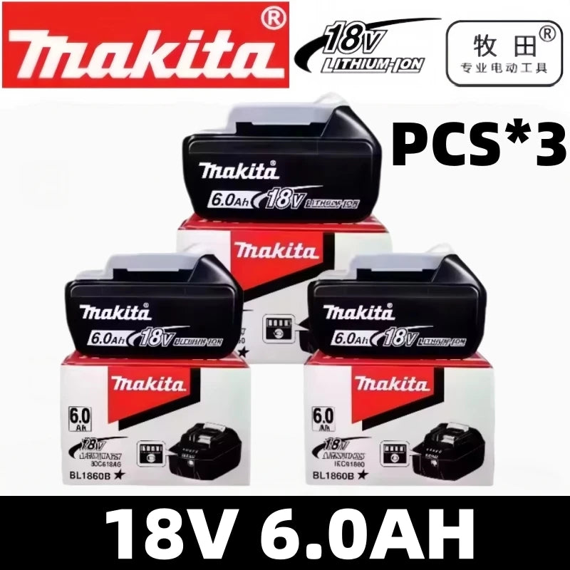 Original Makita 18V 6.0Ah Rechargeable Battery ,For Makita BL1830 BL1830B BL1840 Power Tools Battery+electric drill+charger