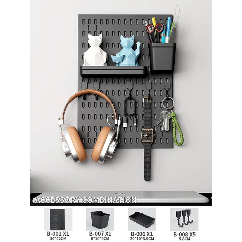 Study Room Pegboard with Shelves Tool Free Wall Grid Scratch Proof Easy to Install for Computer Desk Accessories