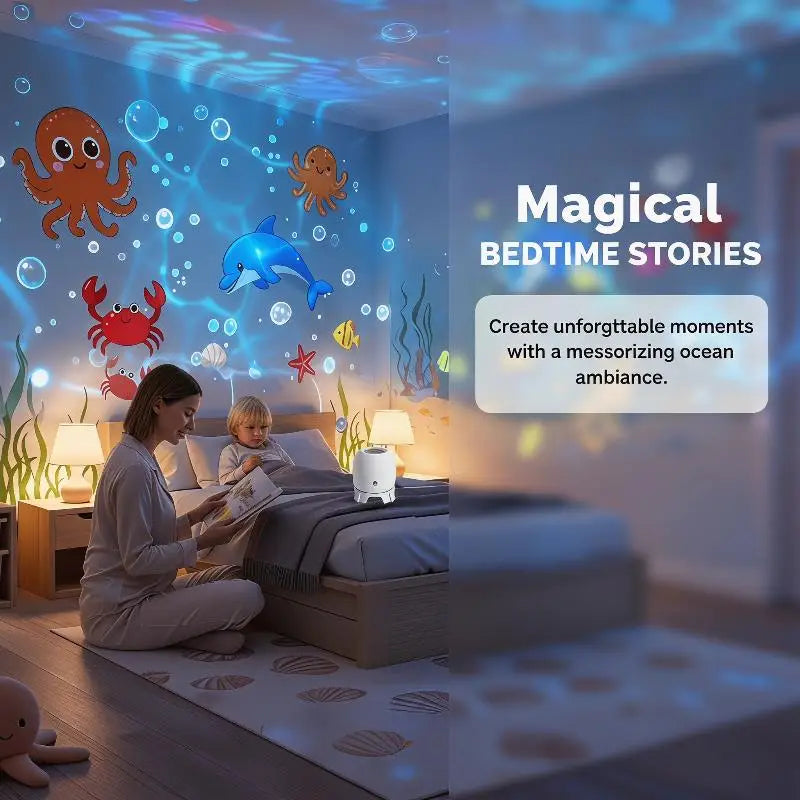 LED Ocean Projector Light 360° Rotating Dynamic Night Light USB Powered Ambient