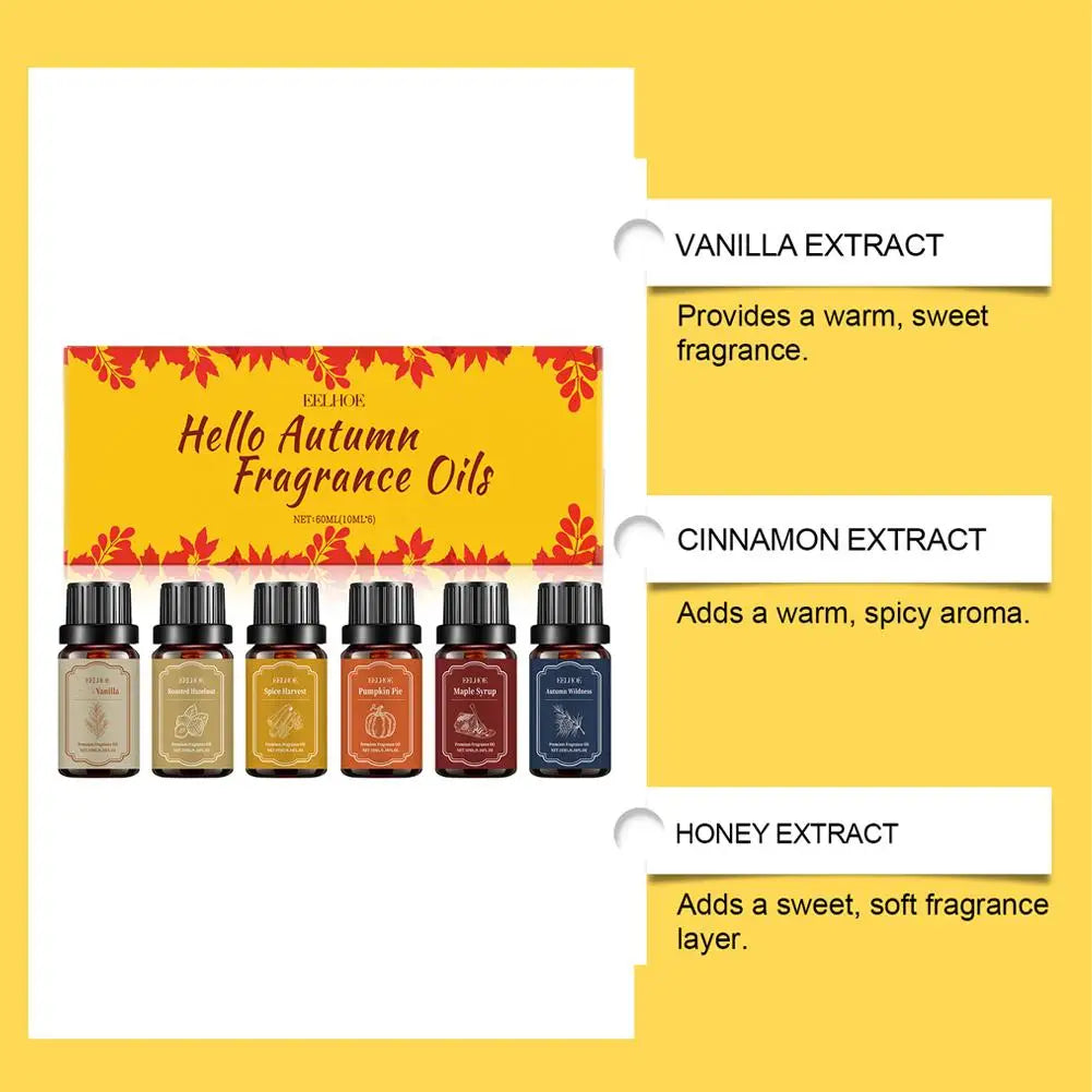 6x10ml Autumn Diffuser Fragrance Oils, Fall Essential Oils For Diffusers For Home,  Candle Soap Making Scents, Coconut Vanilla