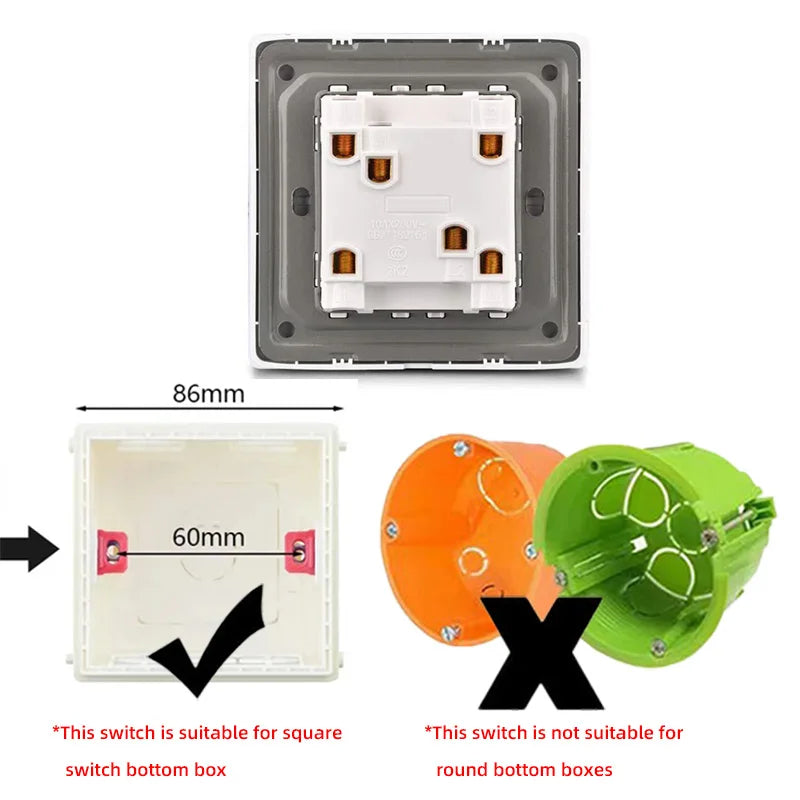 Wall Lamp Switch Panel Tempered Glass International Switch 1/2/3/4 Gang 1/2 Way Steel Rocker Light Switch On/Off Stair Switch