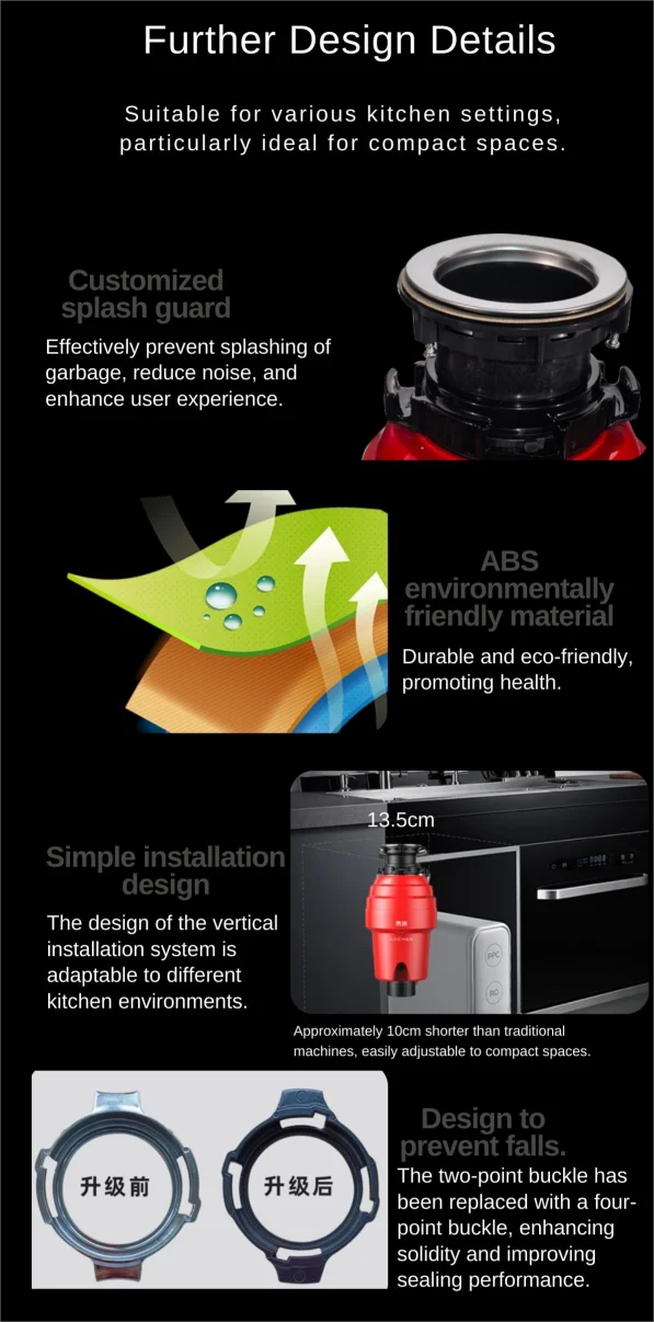 Smart Home Stainless Steel Food Waste Disposer Shredder Machine Electric Continuous Kitchen Use Home 0.5  Class Energy