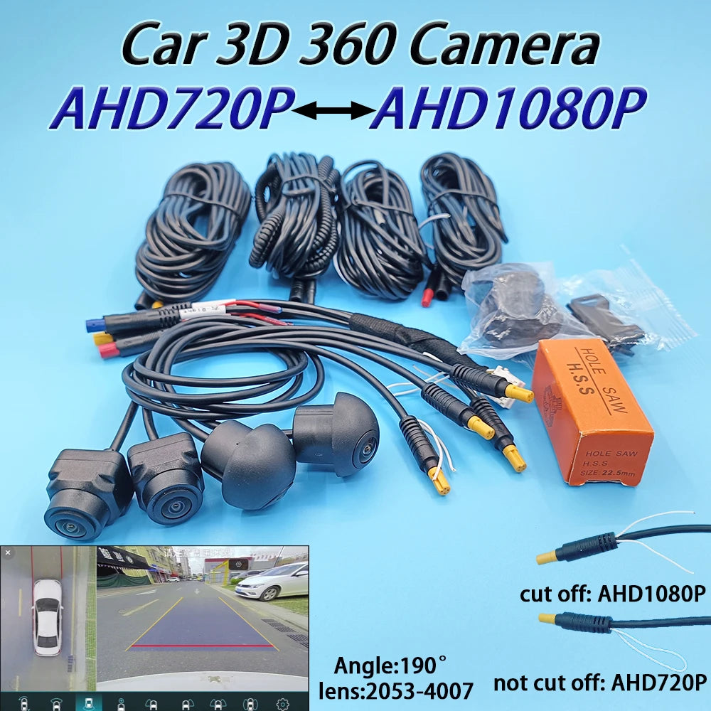 3D AHD1080P/720P Dual Modes Universal Car 360 Panoramic Camera Surround View 4 Cameras for Android and with 360APP Night Vision