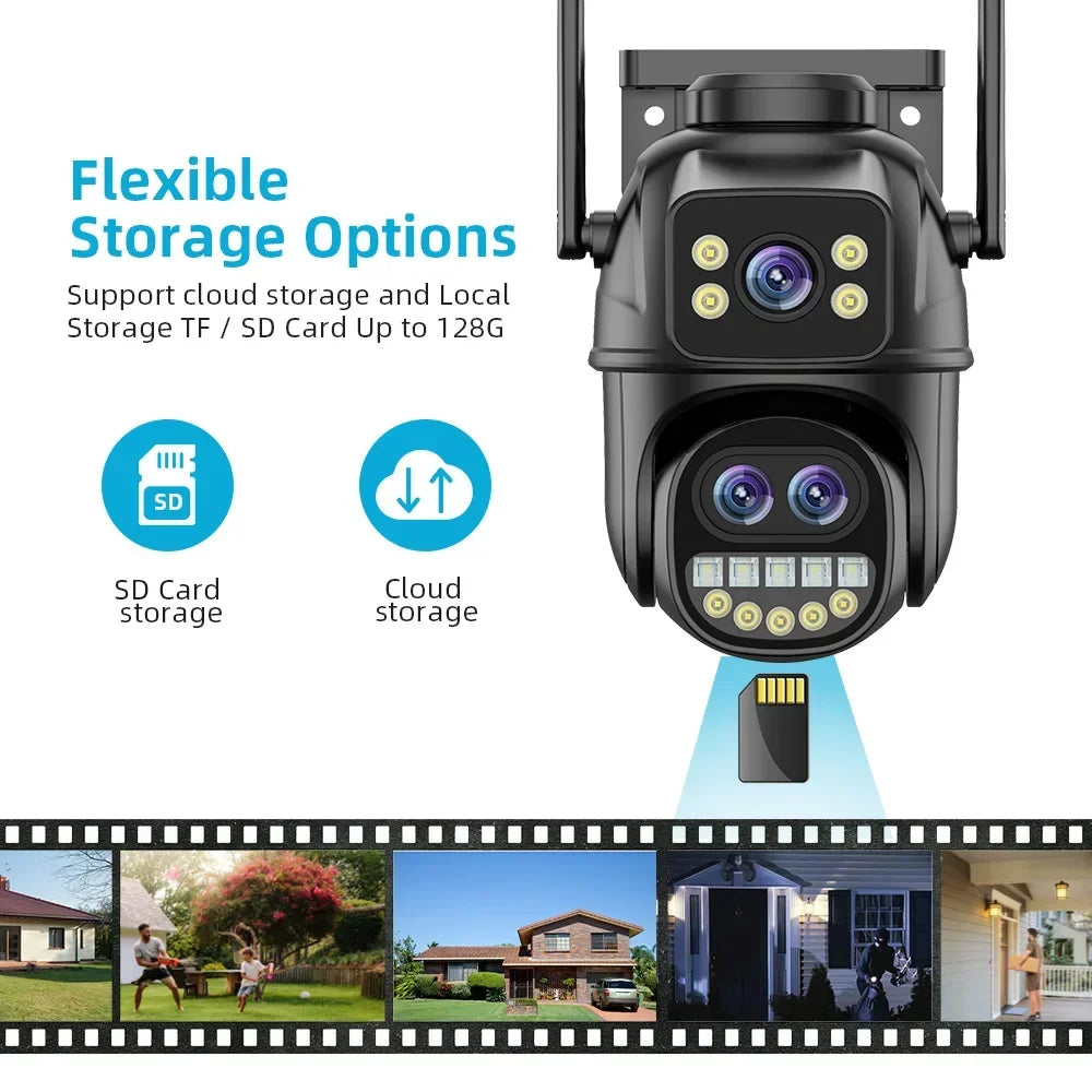 6K 12MP ICSEE Wifi Security Camera 3 Lens Dual Screen 8X Zoom Outdoor Waterproof Auto Tracking Human Detect Surveillance Camera