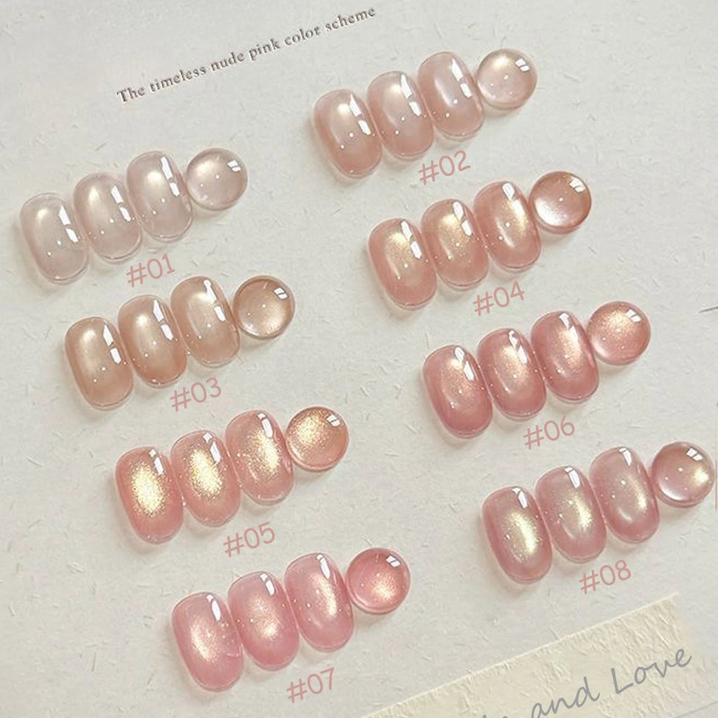 1-12pcs ZH Spring/Summer Ice Transparent Sweet Wine Glass Beads Cat Eye Nail Polish Gel New Flashy Popular Pink Nail Supplies
