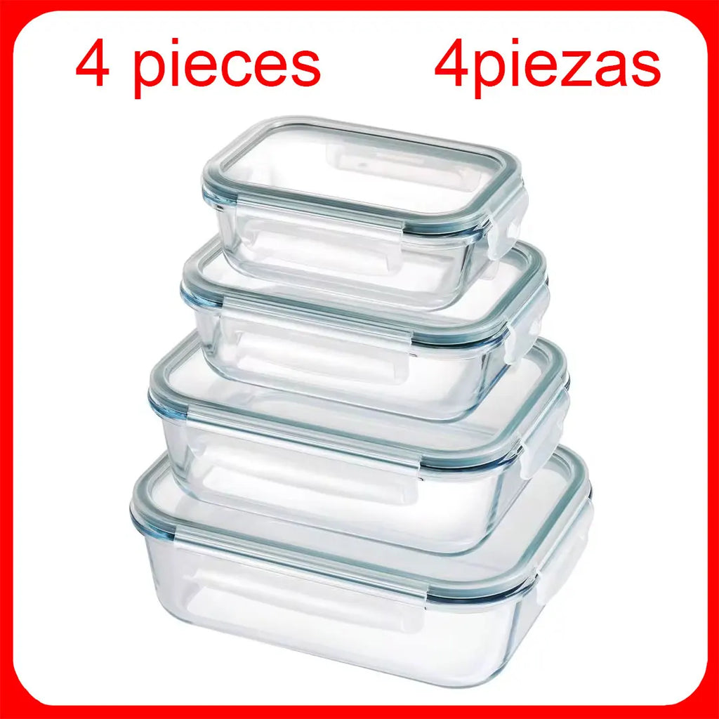 4 Pieces Rectangular Borosilicate, Microwave-Safe Rectangular Container, Microwave Safe Borosilicate Glass Containers,Available in 200ml, 370ml, 640ml, and 1000ml