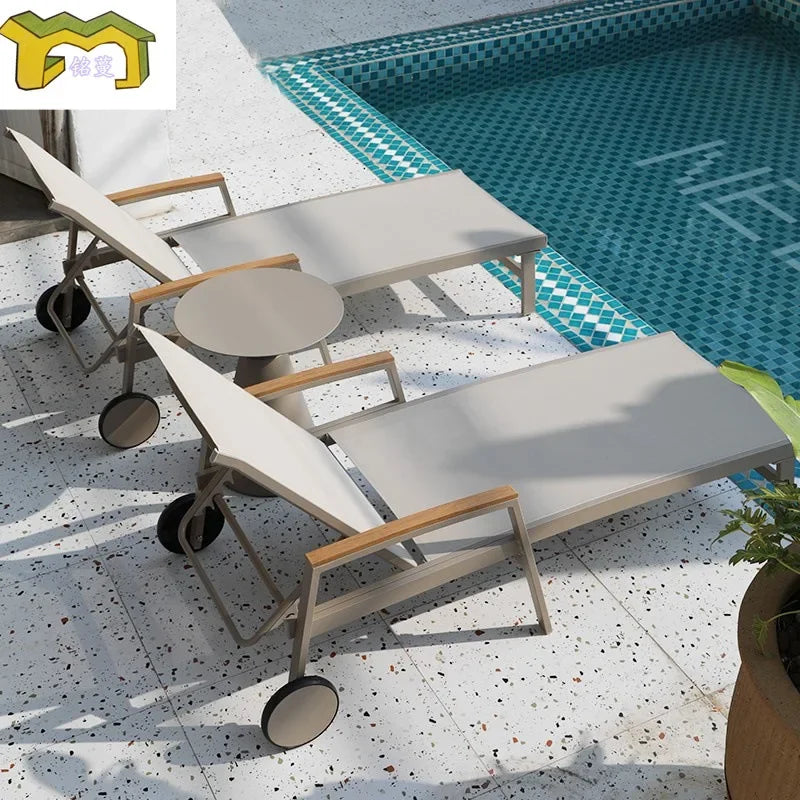 TQH-c13  Outdoor Courtyard Lying Pool Beach Leisure Lounger Waterproof and Sunscreen Hotel B & B Terrace Lying Bed Coffee Table