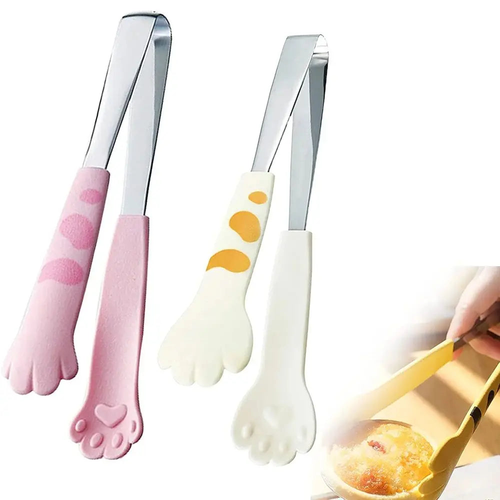 Multifunctional Cat Paw Shape Food Tongs Stainless Steel Kitchen Gadgets Meal Tongs Sandwich Baking Clip Barbecue Tongs