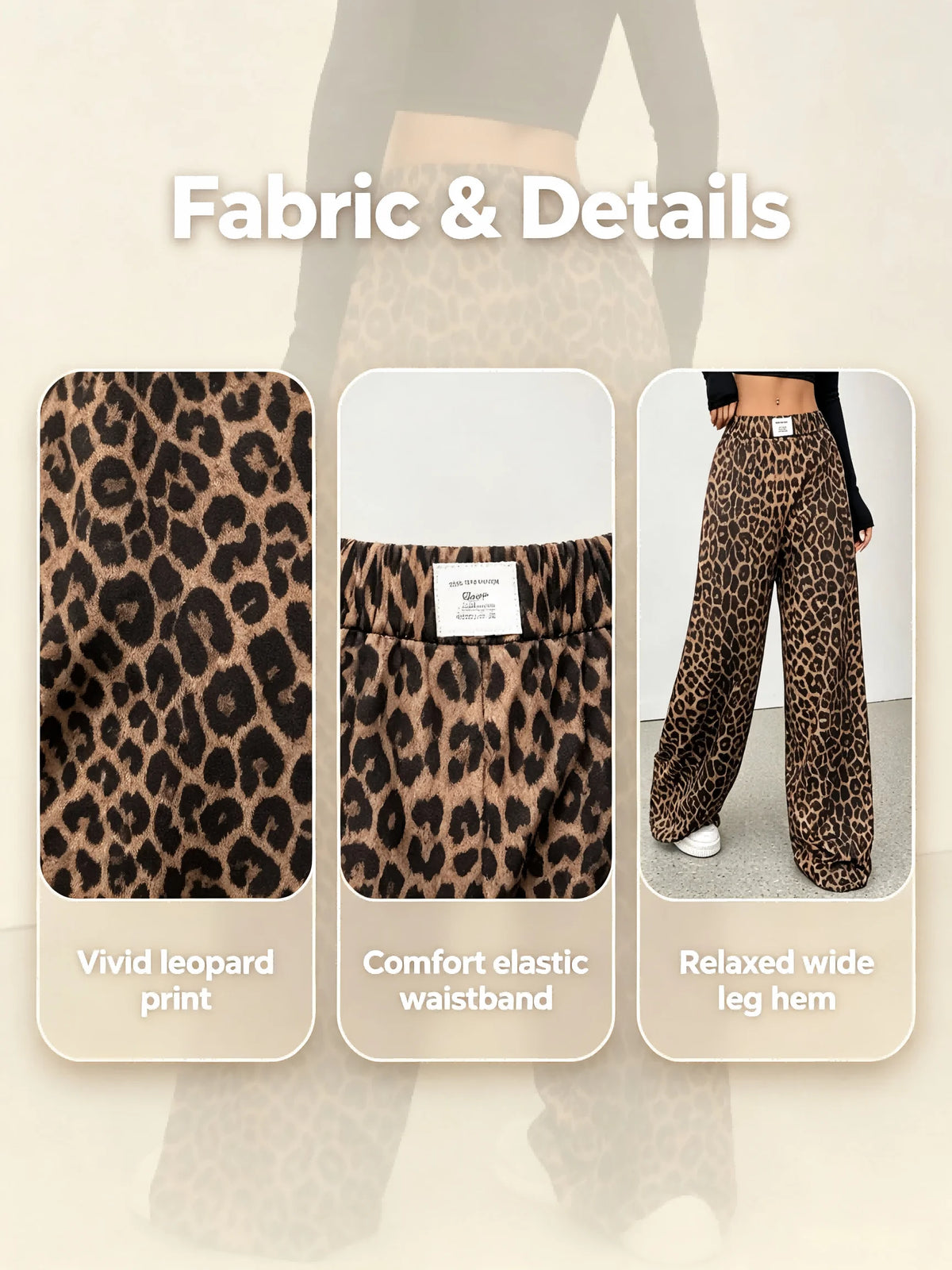 Women Leopard Print Wide Leg Pants Elastic High Waist Loose Casual Trousers Streetwear Y2K Fashion Long Palazzo Pants