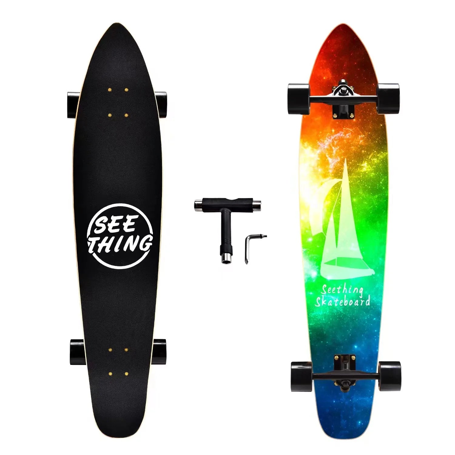 42 Inch Longboard Skateboard Complete Cruiser Single Kicktail Maple Wood for Adults Teens Beginners Dancing Street Sports