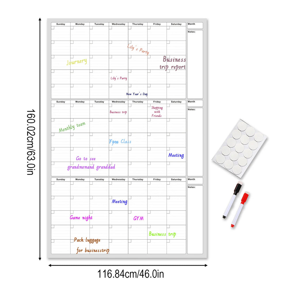 Reusable Whiteboard Calendar 2 Markers Dual Sided Foldable Design 3 Month Planner for Office Home School Erasable Surface Weekly