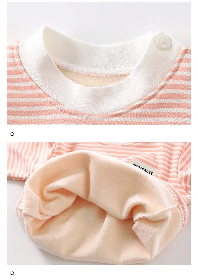 Children's Home Clothing, Autumn and Winter Warm Clothes, Girls' Long Sleeved Top with Plush Bottom, Boys' Top and Pants Set