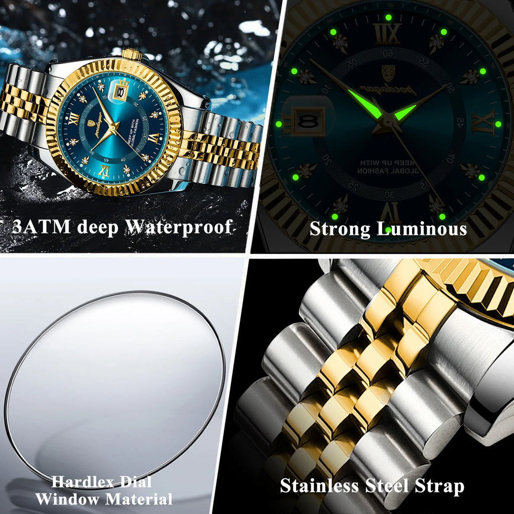 POEDAGAR Luxury Brand Man Wristwatch Waterproof Luminous Date Men Watch Stainless Steel High Quality Sports Men's Quartz Watches