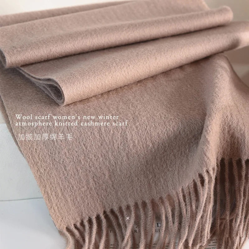 High Quality 100% Wool Muffler Classic Simple Solid Men Women Scarf Fall Winter Thick Casual Shawl Male Female Tassel Scarves