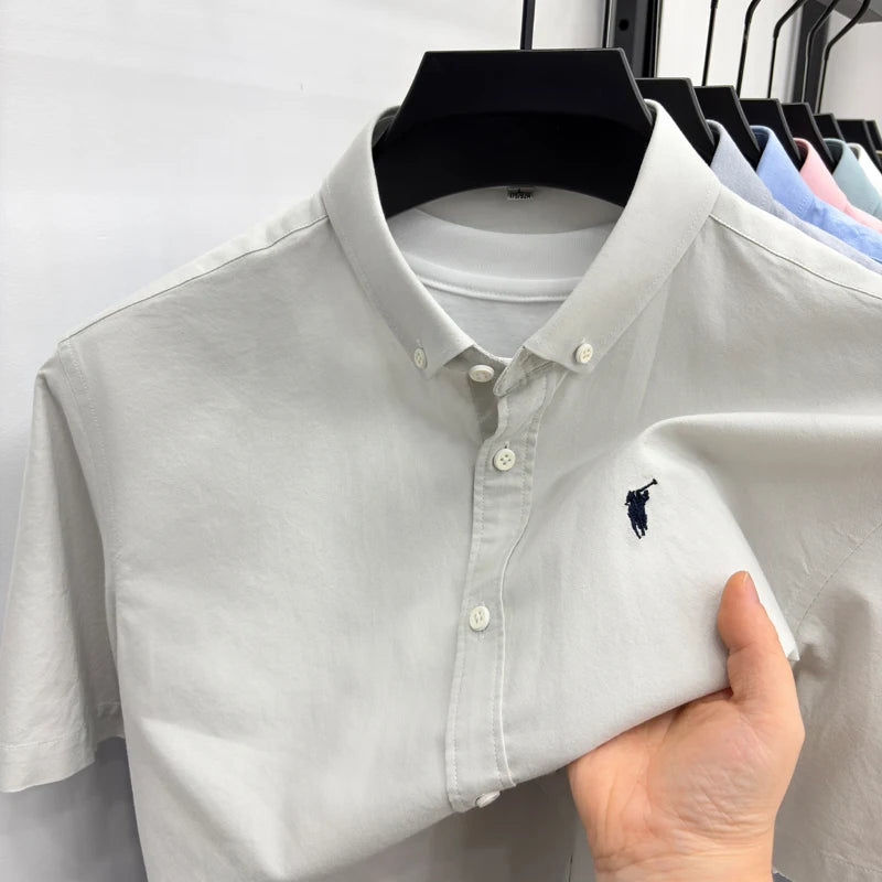 100% cotton short sleeve shirt summer classic solid color luxury brand Paul embroidery fashion business golf casual men's wear