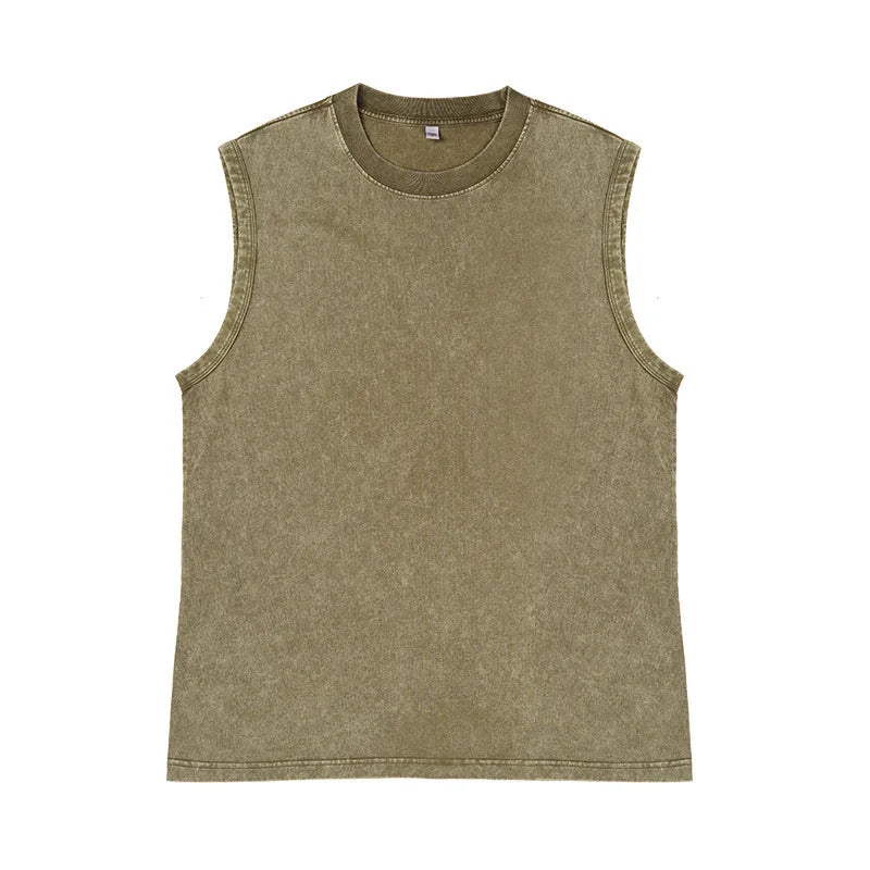 100% Cotton Men's Summer T Vintage Washed Vest Male Tops Round Neck Loose Oversized Large Size Casual Basic Streetwear Vest