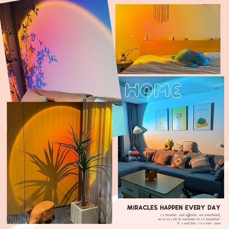 Wireless Sunset Lamp Night Light Projector Deoration Home Wall Lamp Kitchen Display Cabinet Cupboard Bedroom RV Reading Lamps