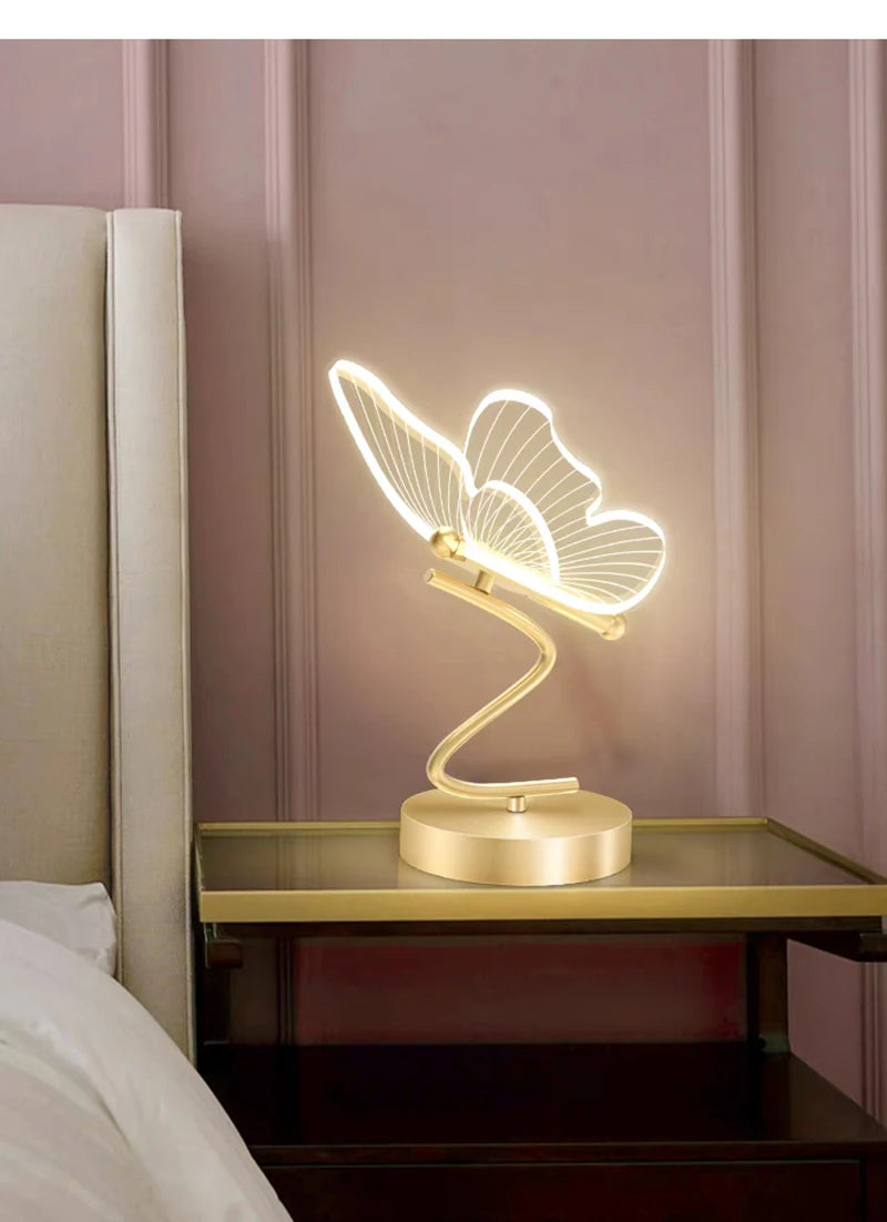 LED Table Lamp Indoor Lighting Switch Button Home Decoration Bedroom Bedside Living Room Restaurant Nordic Butterfly Desk Lamps