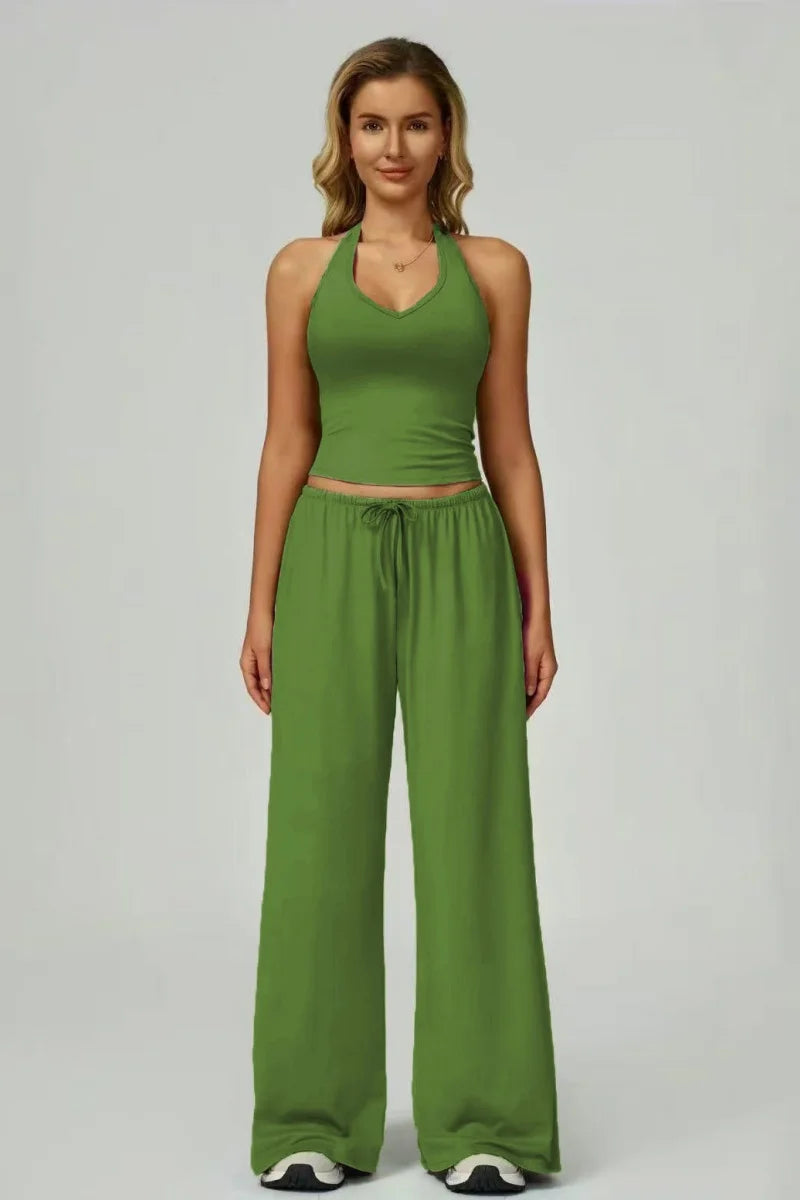 European and American fashion women's trousers set comfortable wide-leg trousers set loose casual pants women's sports fitness e