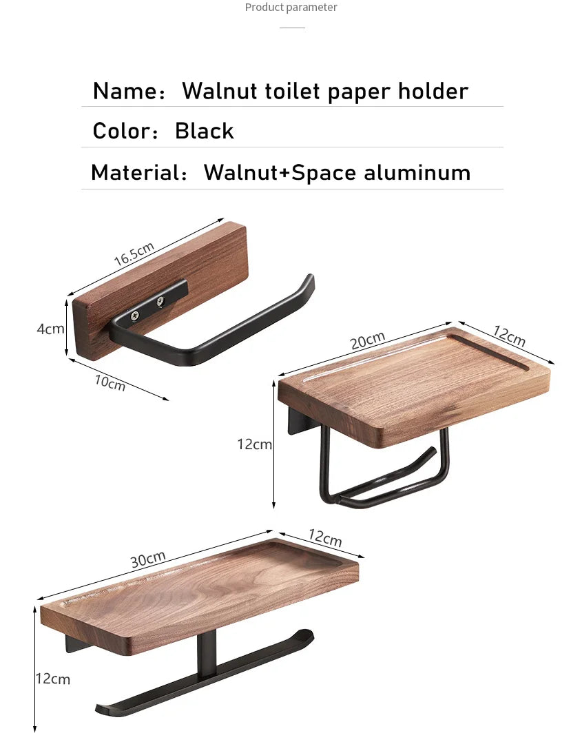 Paper Towel Rack Black Walnut Toilet Roll Rack Creative Solid Wood Paper Towel Hook Bathroom Rack
