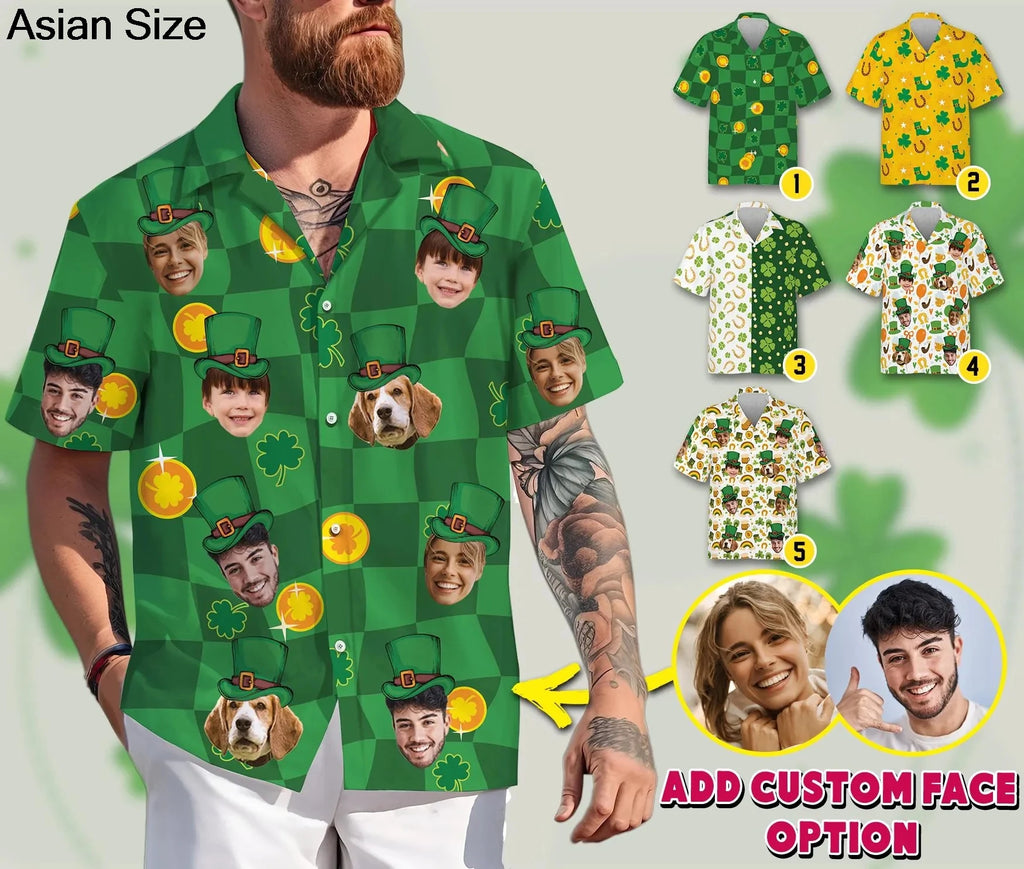 Hawaiian Shirt With Custom Face For Men Women Personalized Hawaii Gift For Girlfriend Boyfriend Tropical Beach Button Down Shirt