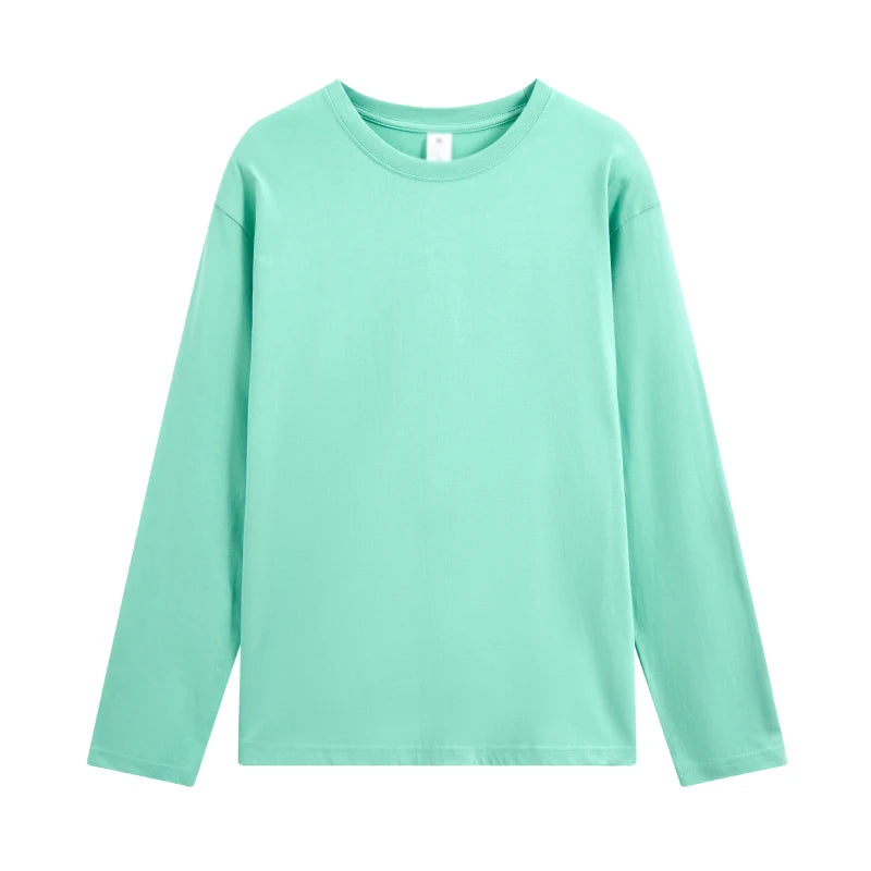 Long sleeve T-shirt Solid Color Top Tees Custom Print Your Design Autumn Plain Cotton Tshirts Plus Size Undershirts For Man