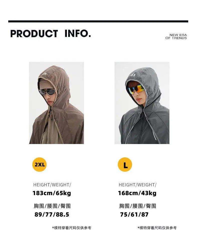Coat + Vest Sets Varsity Jacket Men Outdoor Techwear Fashion Casual Track Hooded Sunscreen Cape Jacket Vest Women Cycling Coat
