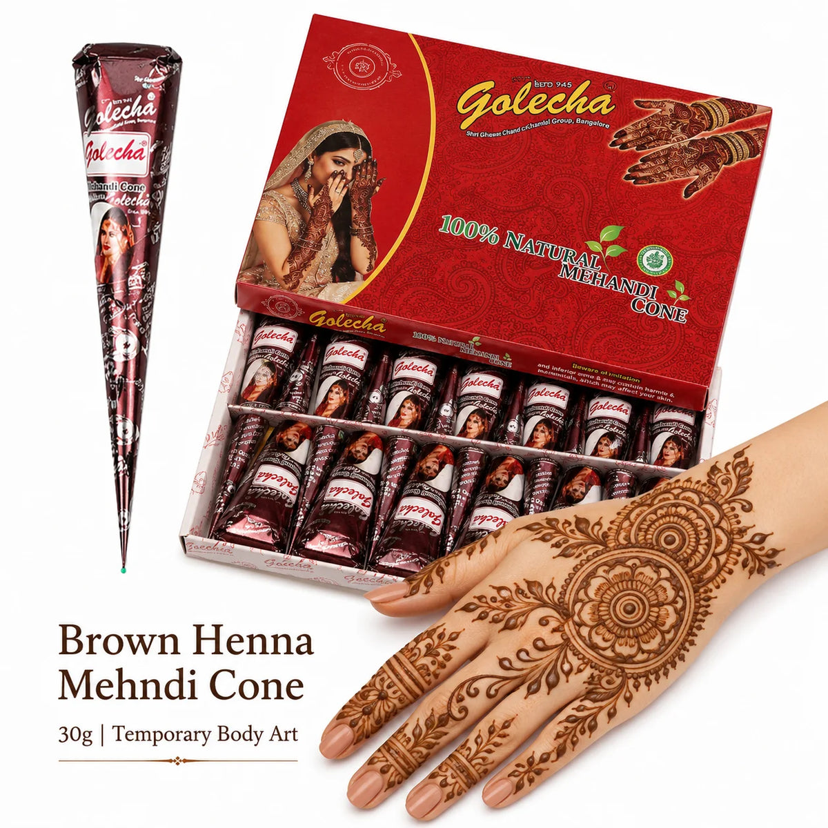 GOLECHA Brown Henna Tattoo Pigment Paste 30g For Faux Freckles Mehndi Body Art Temporary Tattoo Supplies Natural Skin Tint Cone