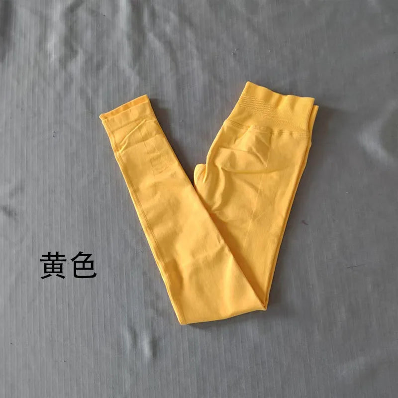 Denyf Seamless Sports Leggings Women's Hip Yoga Leggings Quick-Drying Fitness Tights Solid Color Training Hip Customizable Label