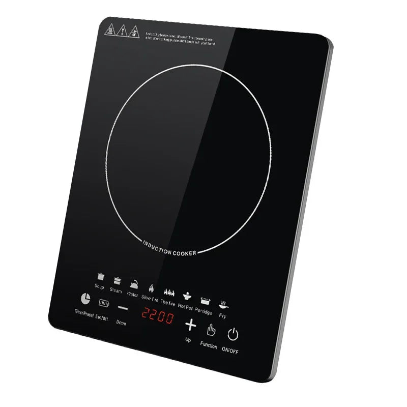 110V 220V Electric Induction Cooker, 10 Gear Touch Control Black Crystal Panel Timing Hotpot Stove