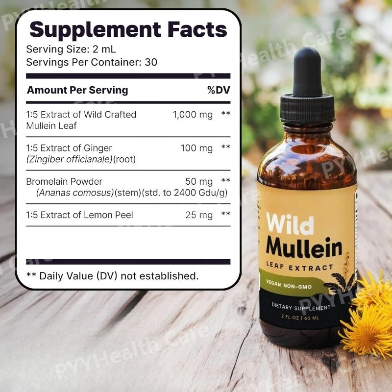Mullein Drops with Ginger & Lemon for Lung Cleanse and Detox Mullein Leaf Extract for Respiratory Lung Health Detox for Smokers