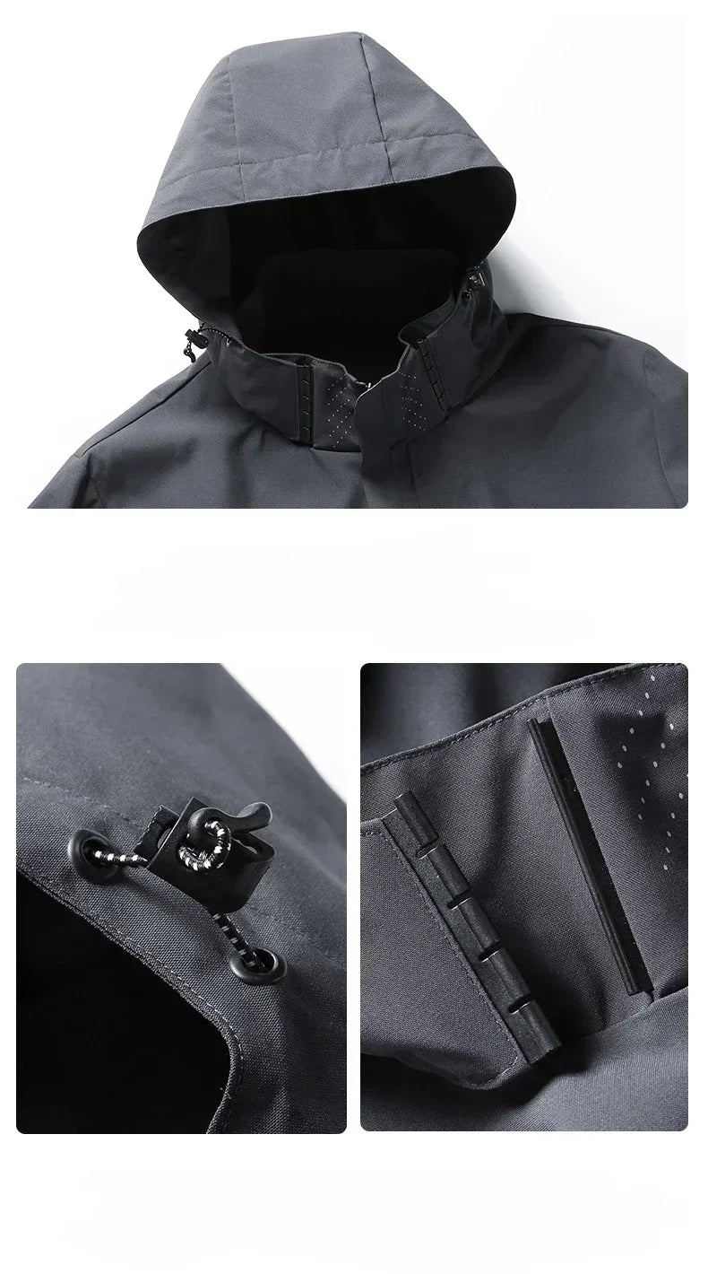 Mens Outdoor Waterproof Windproof Hooded Jacket Lightweight Cycling and Hiking Rain Coat Durable Work Wear Climbing Outerwear