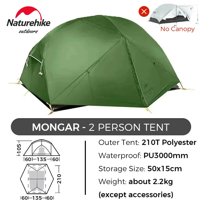 Naturehike Tent Mongar BASE/PRO/UL 1 2 3 Person Tent Ultralight Outdoor Camping Tent Waterproof Hiking Backpacking Tent Awning