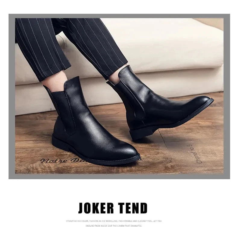 Men Fashion Chelsea Boots Black One Step Business Brand Formal Boots Waterproof Anti slip Wear resistant Size 38-48 Men Boots