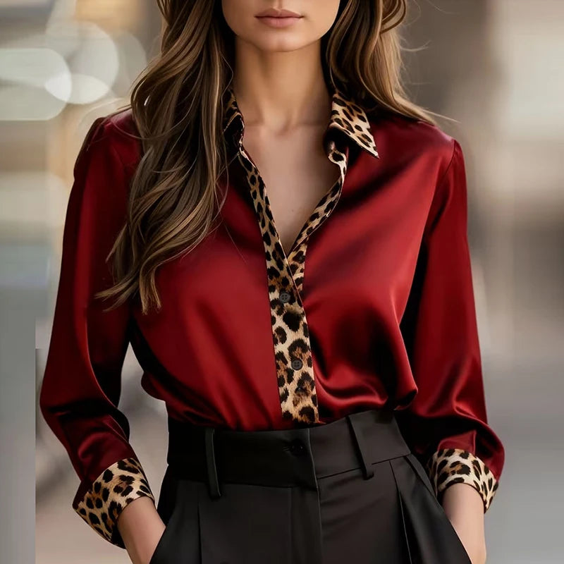 Fashion Women Long Sleeve Silk Shirt Black Turn Down Collar Button Blouse Women Office Tops Mesh See Through Sleeve Satin Shirt
