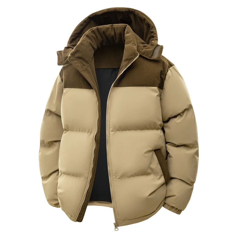 2026 Autumn/Winter New Style Detachable Hooded Down Jacket for Men Plaid Denim Patched Hooded Down Coat for Men US/European size