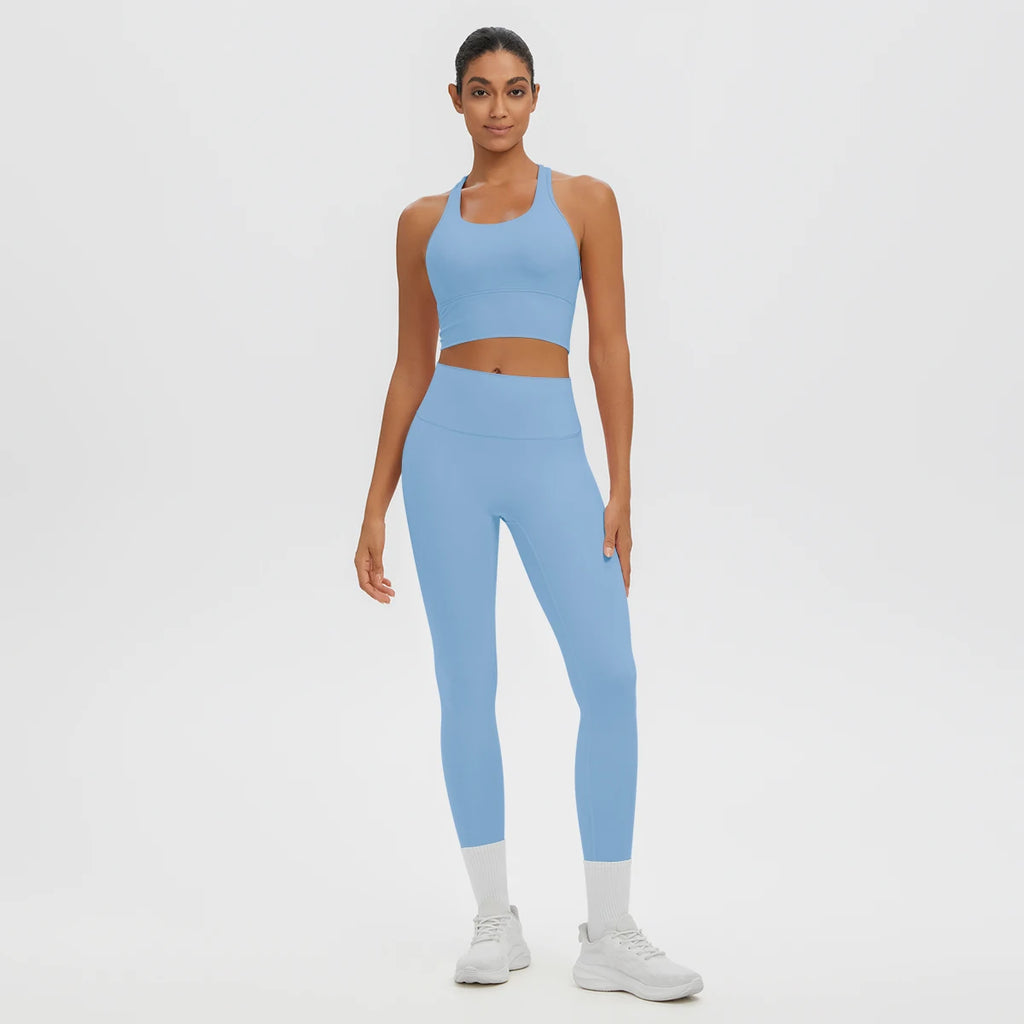 2PCS Women's Sports Pants Yoga Set Sexy Backless I-shaped Vest with Chest Pad Shock-absorbing Running Yoga Tank Top Yoga Pants
