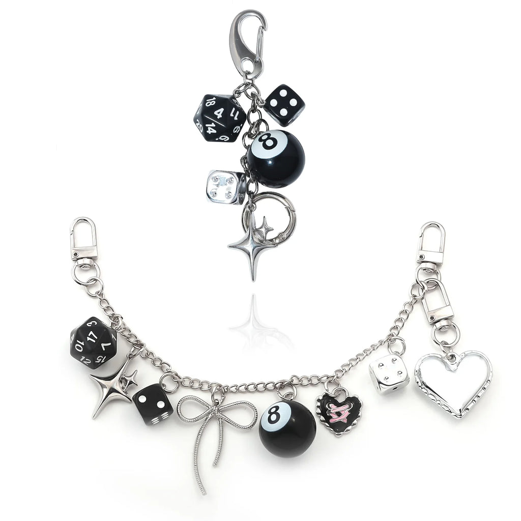Y2K Detachable Pants Chain 8-Ball Dice Heart Waist Chain Adjustable Men's Streetwear Jeans Bag Charm Gift Jewelry