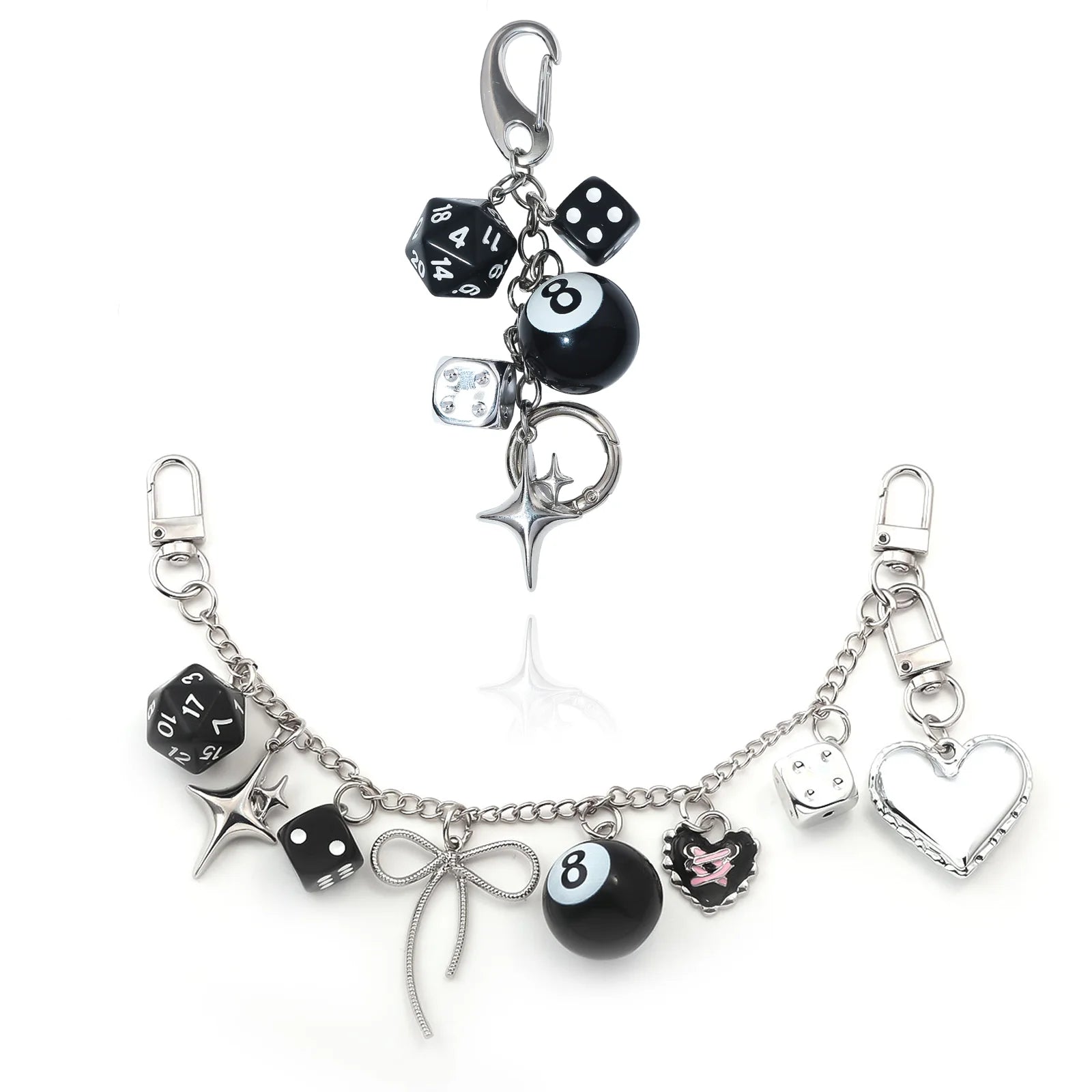 Y2K Detachable Pants Chain 8-Ball Dice Heart Waist Chain Adjustable Men's Streetwear Jeans Bag Charm Gift Jewelry