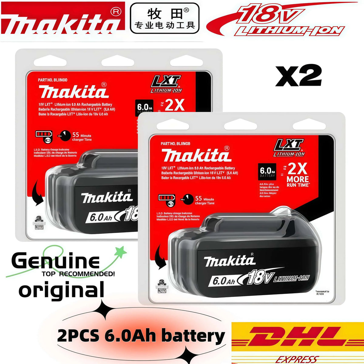 Genuine Makita 6AH BL1860B 18V Battery Power Tool Lithium-Ion Substitute LXT BL1850B BL1840B, Suitable for Use with BMS18V Screw
