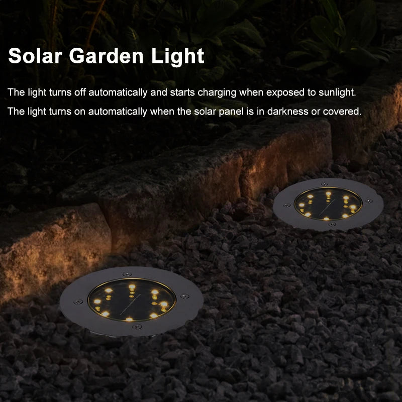 4Pcs LED Solar Garden Lights Outdoor Lighting Floor Lamps 8 LED Underground Deck Light Solar Powered Panel Garden Spot Lights
