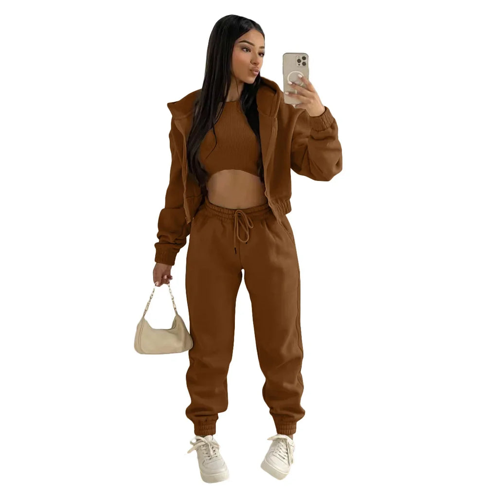 custom women's clothing plain winter hoodie joggers pants 3 piece pants set training wear womens sweatpants and hoodie sets