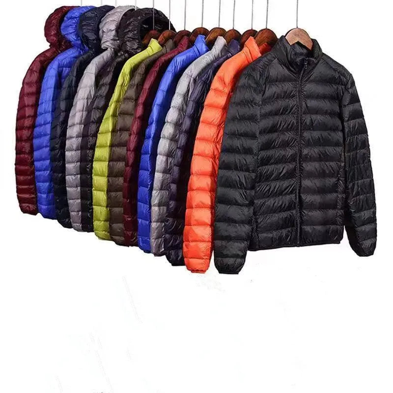 Down Cotton Coat Man 2025 Light Feathered Cotton Jacket Winter Slim Hooded Stand-Up Collar Solid Color Warm Clothing