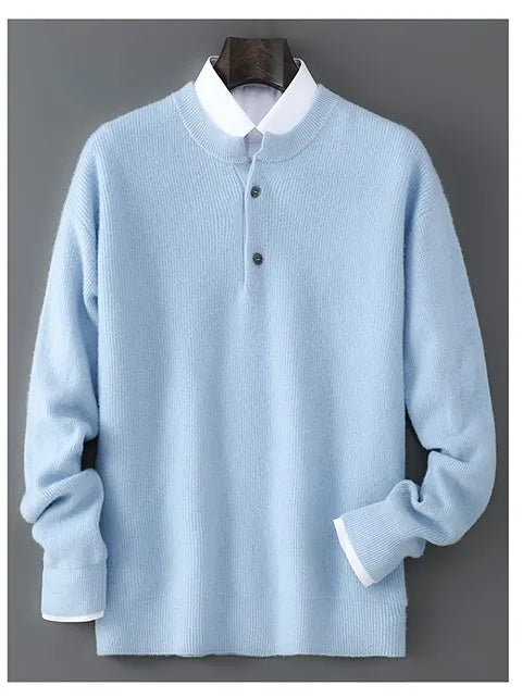 MVLYFLRT Men's 100% Merino Wool Round Neck Pullover Sweater Casual Thick Knit Autumn Winter Warm Cashmere Feel Sweater